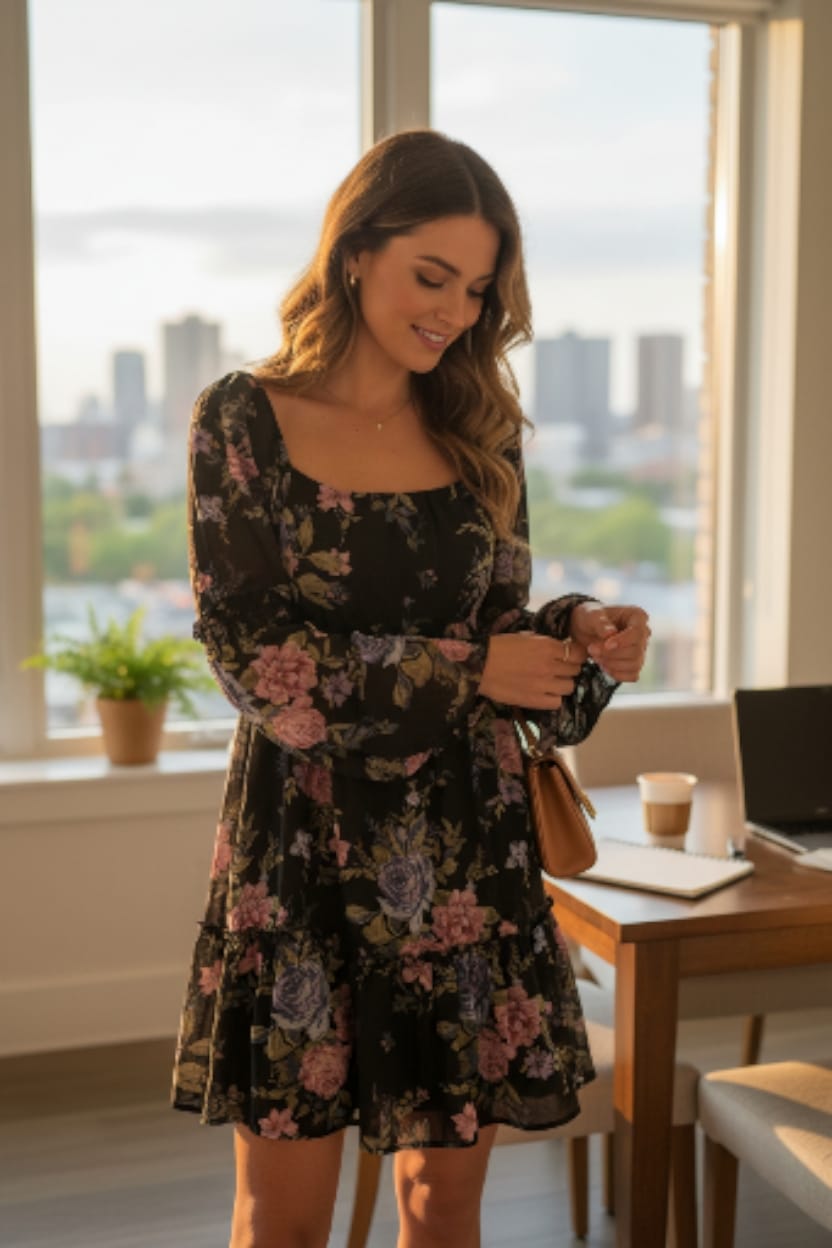 VESTIDO-CASUAL-NEGROC- FLORESTALLA ( M )