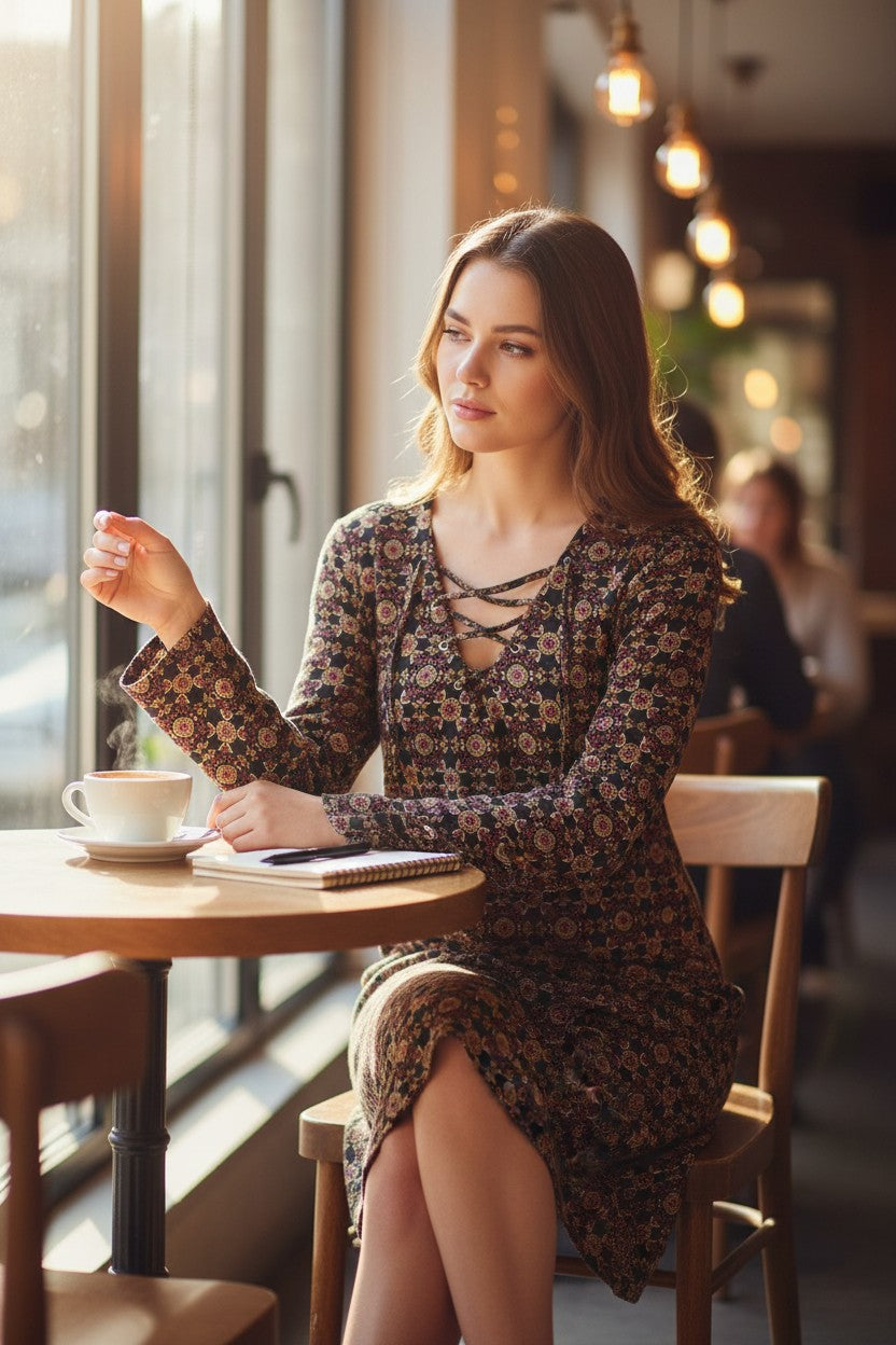 VESTIDO-CASUAL-FOREVER 21CAFE-TALLA ( L )