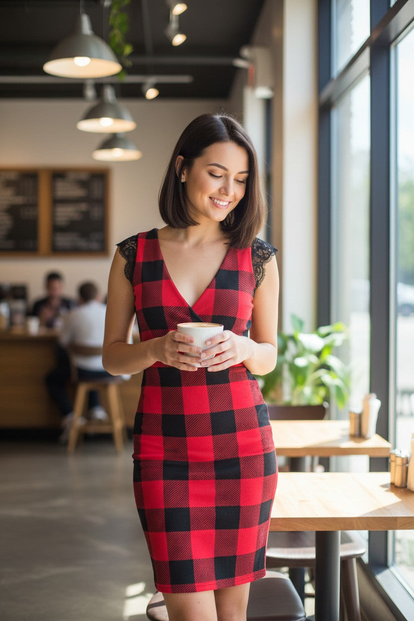 VESTIDO-CASUAL-ROJOC- NEGRO-TALLA ( M )