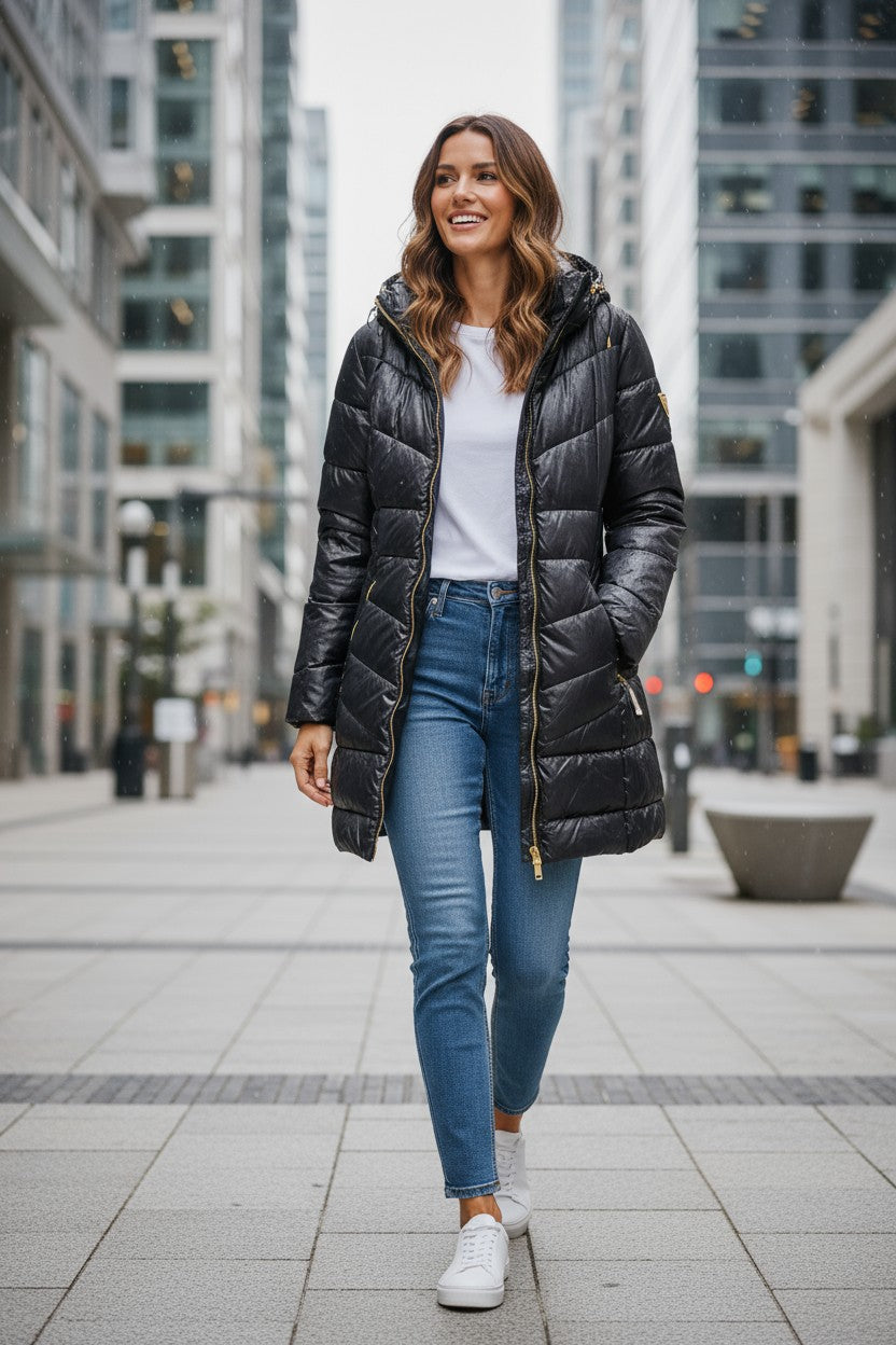 CHAMARRA ACOLCHADA LARGA BRILLANTE GUESS